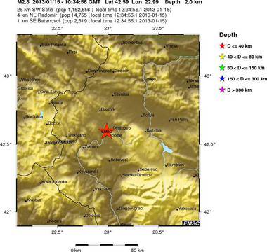Земетресението според средиземноморския сеизмологичен център