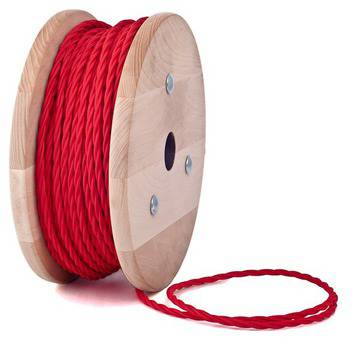 Червен тройно усукан кабелен шнур с текстилна оплетка
