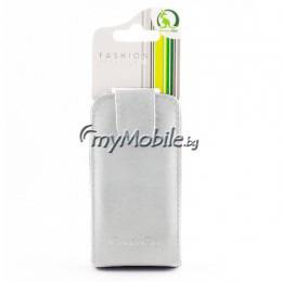 Кожен калъф (тип тефтер, Green Go) за iPhone 5 – бял