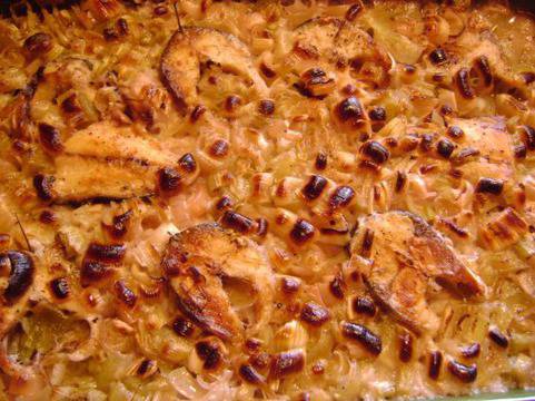 Печена скумрия с ориз и праз