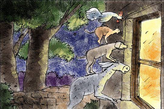 Театър на открито на в Къщата за четящи хлапета: Бременските градски музиканти