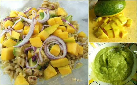 Салата от паста (макарони) със сос от тиквички и авокадо, с пиле и манго – Соня Шатева – Блогосфера