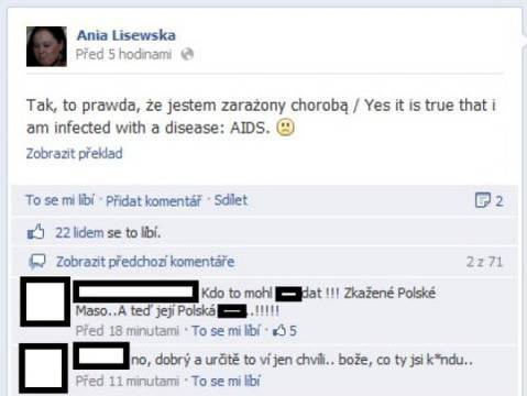Палавата полякиня шокира Facebook: Болна съм от СПИН!