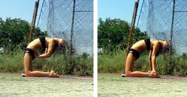 Наклон назад от колянна опора (поза Камила)