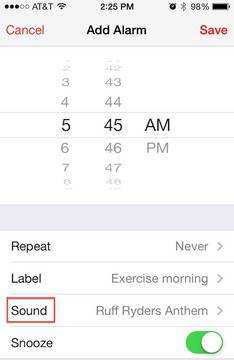 Как да зададете песен в алармата на iPhone? (iOS 7)