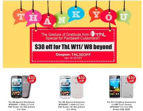 PandaWill код за намаление с 30$ на смартфони ThL – w8 и w11-всичко за 1 лев