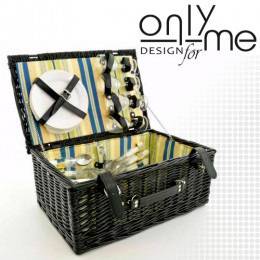 Кошница за пикник за 4 човека с включена посуда тъмно кафяв PVC ратан