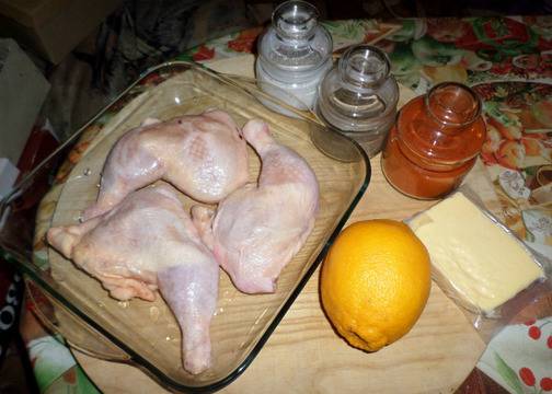 Печени пилешки бутчета с портокали