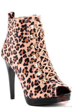 Леопардови боти с връзки и отворен пръст