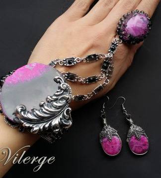 Комплект гривна с пръстен и обици с естествен камък “Кралско перо”, и ръчна декорация ВИЛЕРЖЕ© /1330