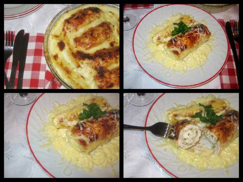 Пилешки рулца с канелони в сос от четири сирена