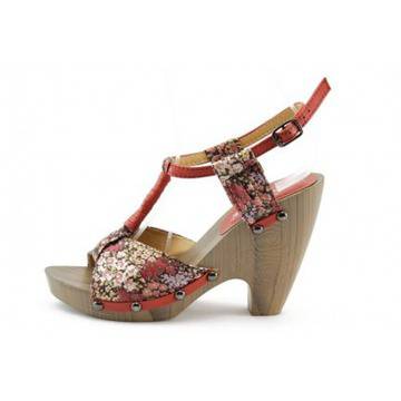 Дамски сандали цветни червени на висок ток ФР 11312ЧВKP