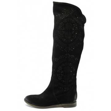 Летни дамски ботуши черни ГО 0362 велур черенKP