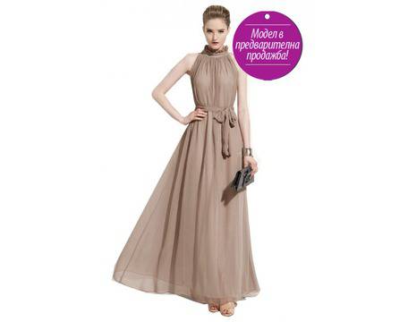 Дълга разкроена рокля цвят опушено кафяво