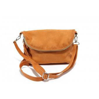 Дамска чанта от естествена кожа с опушен ефект ИО 28 оранж