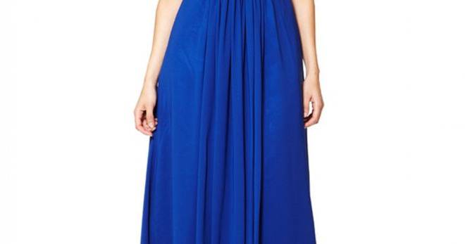 Абитуриентска Дълга Синя Рокля Шифон Диаманти