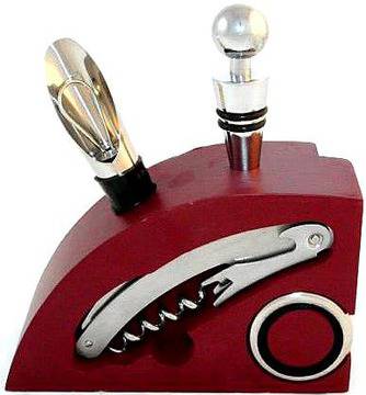 Комплект аксесоари за вино от пет части с луксозна поставка от масивно дърво