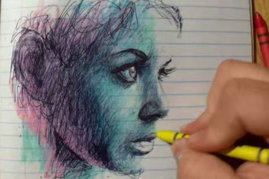 Да нарисуваш портрет само с ученически пособия