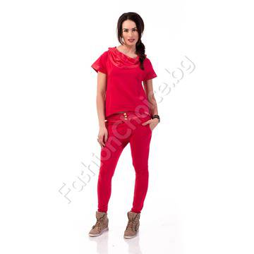 Дамски комплект с къс ръкав, шушлякови акценти и качулка