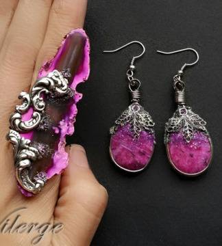 Комплект с естествен камък пръстен и обици от серия “Зелена земя”, и с ръчна декорация ВИЛЕРЖЕ©