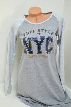 Сива памучна нощница с дълъг ръкав