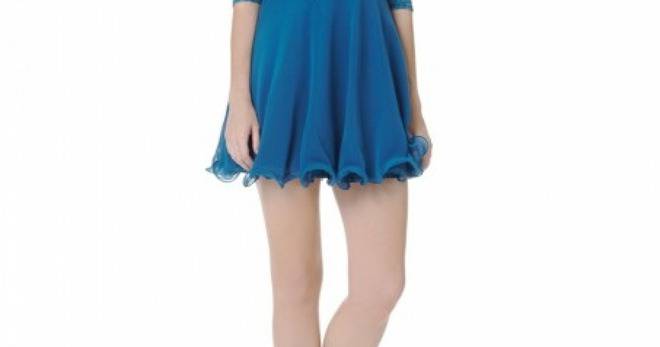 Дантелена Къса Официална Синя Рокля Ръкави