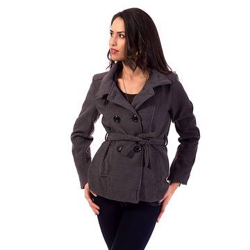 Дамско палто с двуредно закопчаване и коланче в три цвята