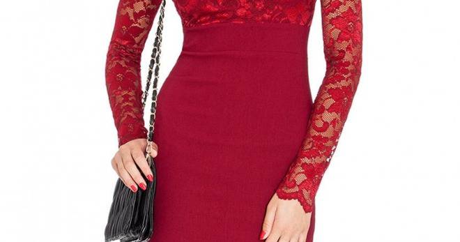 Елегантна Дантелена Червена Бална Къса Рокля