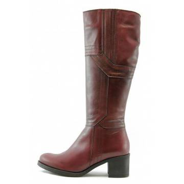Дамски ботуши червени на среден ток ГО 0368бордоKP