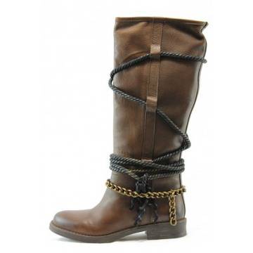 Дамски ботуши кафяви равни АК 1604кKP