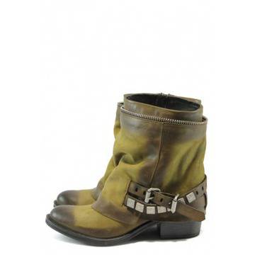 Дамски боти зелени от естествена кожа ИО 1510 опушено зеленоKP