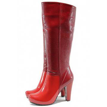 Червени стилни дамски ботуши с ток МИ 220 червена змияKP