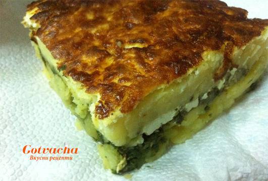 Огретен с картофи и спанак