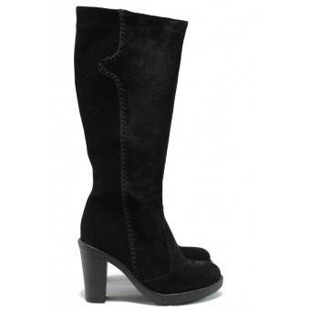 Дамски ботуши на ток от естествен велур МИ 301-66 черен велур
