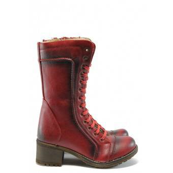 Дамски ботуши тип кубинка с топъл хастар МИ 7015 червен