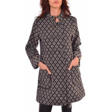 Сиво дамско палто каре 88676AL