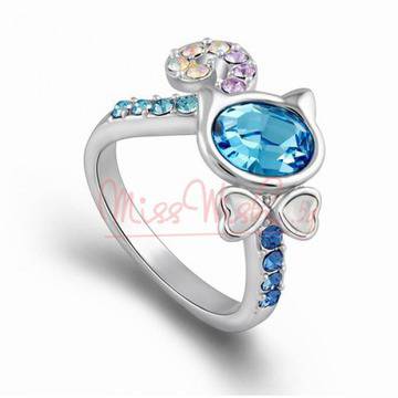 Пръстен Коте с кристали Сваровски и покритие от родий