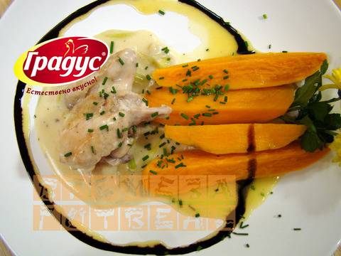 Пиле с праз и сметана и сладки картофи