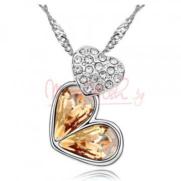 Колие сърце сияние с Австрийски кристали и златно покритие – шампанско