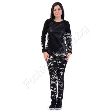 Дамски екип с релефна материя и зебров принт