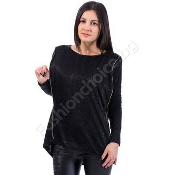 Ефектна черна дамска блуза с ципове