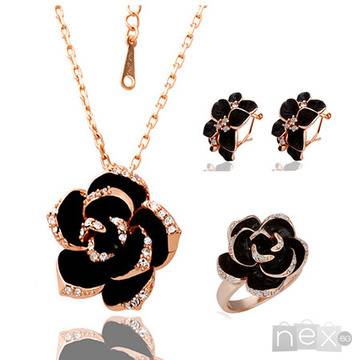Комплект бижута с кристали Swarovski Elements „Golden Black Rose“