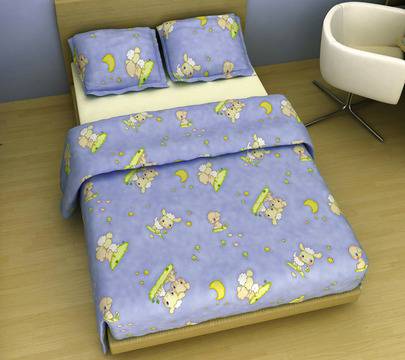 Детски спален комплект от Ранфорс – синьо с нощно небе – лунички, звезди и приказни герои