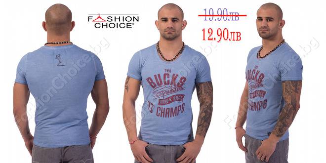 Мъжка тениска TWO BUCKS-CHAMPS в син цвят