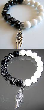 Ръчно изработена гривна от естествени камъни черен Кварц и бял Ахат