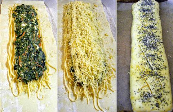 Зелено руло с паста, сирена и бутер тесто