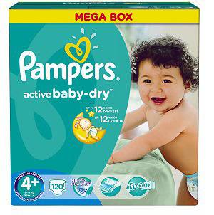 Пелени Pampers Active Baby 4 Maxi Plus Mega Box, 120 броя