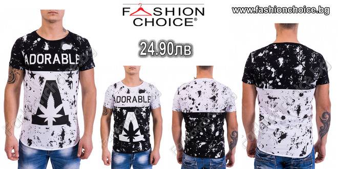 Ефектна мъжка тениска с щампа и пръски ADORABLE