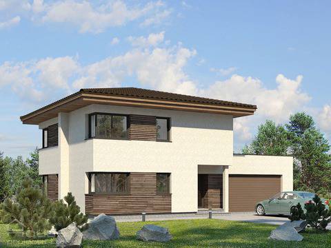 Къща с дървена облицовка и гараж