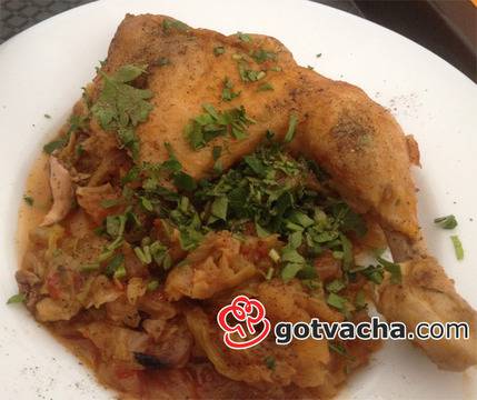 Пиле /бутчета/ с прясно зеле на фурна